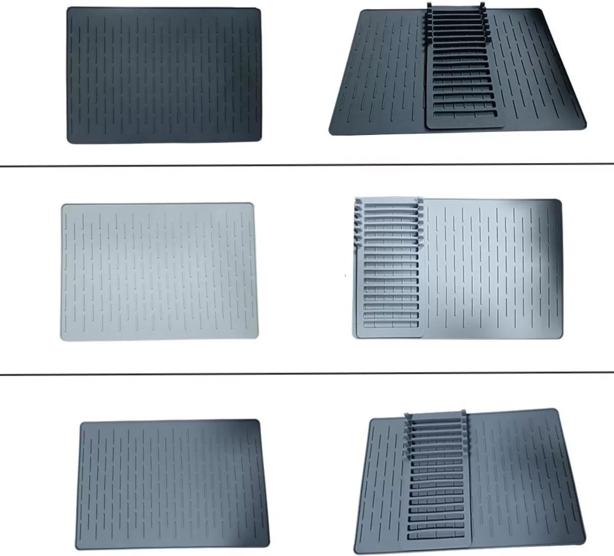 INF Égouttoir à vaisselle en silicone pliable : tapis d'égouttage et égouttoir peu encombrant Gris