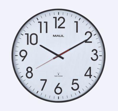Funk Wanduhr Maul MAULclimb, rund, für Innenräume, extra große arabische Zahlen, Minuten & Stundeneinheiten, ∅ 470 mm, Kunststoff & Mineralglas, schwarz-weiß-schwarz, inkl. Batterie