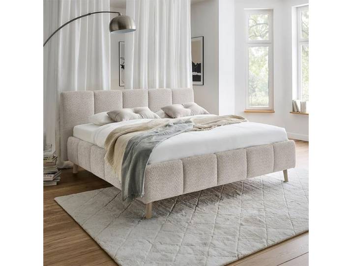 Polsterbett Malven Komfort Bouclé 160x200cm modern, Mit Kopfteil