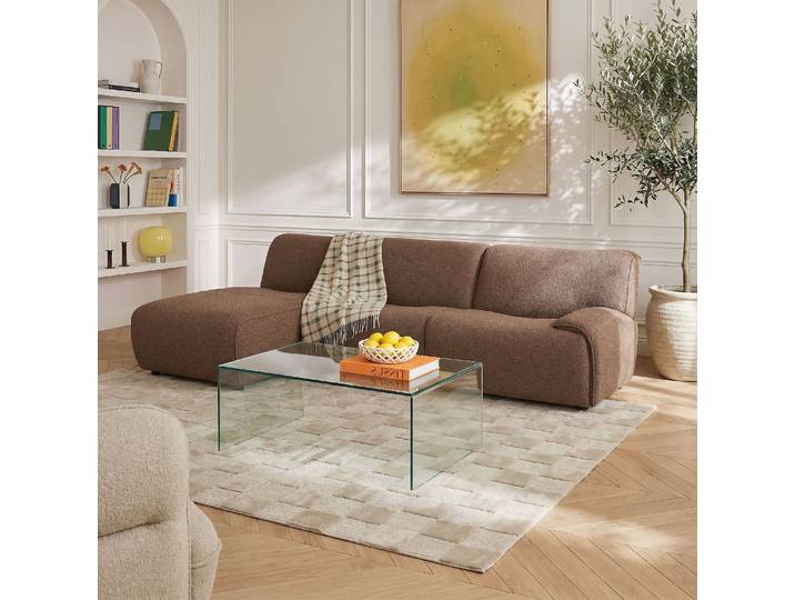 HABITAT - Canapé d'angle gauche en tissu bouclette - Brun - Amael