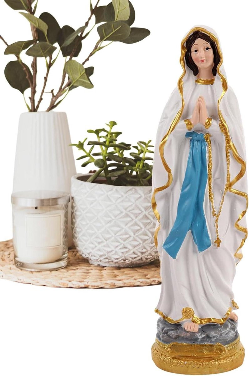 Religieuze Beelden Katholieke Figuren Decoratie Binnen Buiten Wit Blauw Goud Hoogte: 29 cm