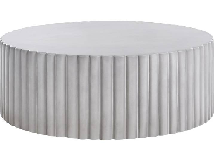BELIANI Couchtisch Grau Magnesiumoxid u. Glasfaser Rund ⌀ 117 cm Lamellen-Optik Modern Skandi Outdoor & Indoor Terrasse Garten Wohnzimmer Ausstattung
