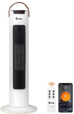 "1500W 24"" Electric Tower Space Heater wth WiFi Function in White"