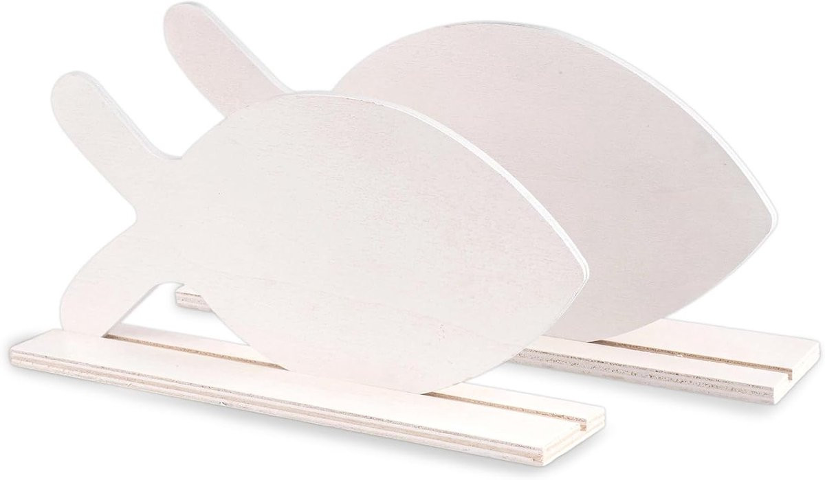 Houten vissen met witte sokkel voor tafeldecoratie bij doop, communie of bruiloft