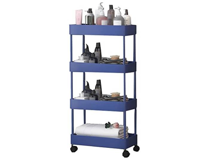 Rollwagen, Schmaler ausziehbarer Wagen Küche schmale Spalten(/Blue,4 Tier)