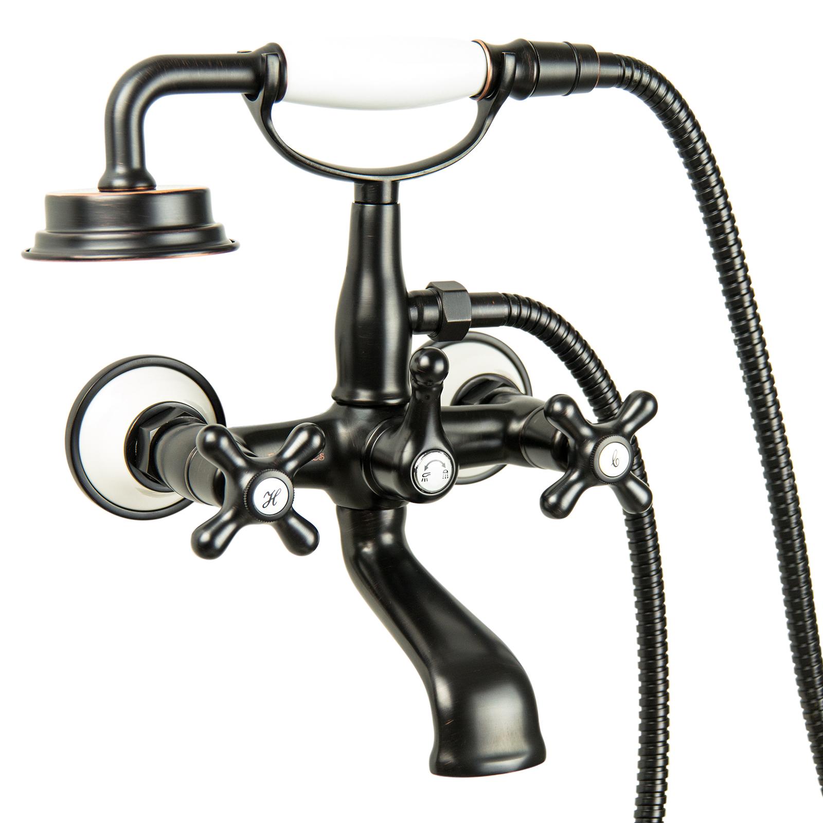 PaulGurkes schwarze Retro Wannenarmatur Nostalgie Zweigriffmischer Kreuzgriff