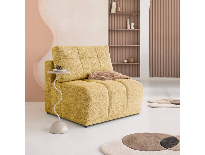 Fauteuil / élément central Jaune/Beige/Jaune Tissu structuré Purna 96 x 94 x 96cm