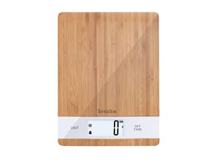 TERRAILLON - BAMBOO USB C - Balance de cuisine électronique en Bambou Naturel\, Rechargeable par USB\, Ecran LCD rétro-éclairé\, Capacité 3 kg\, Graduation 1g\, Tare\, Conversion liquides\, Bambou