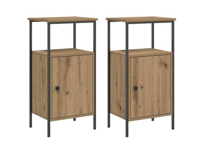 KUTYWEXFM Nachttisch 2er Set Artisan-Eiche 41x31x80 cm Holzwerkstoff Metall Kompakte Beistelltische fürs Schlafzimmer mit Fach, Tür und Ablage für ordentliche Aufbewahrung im eleganten Holz-Look.