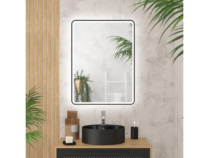 AURLANE Miroir Salle de Bain avec eclairage LED et Contour Noir - 60x80cm - GO Black LED