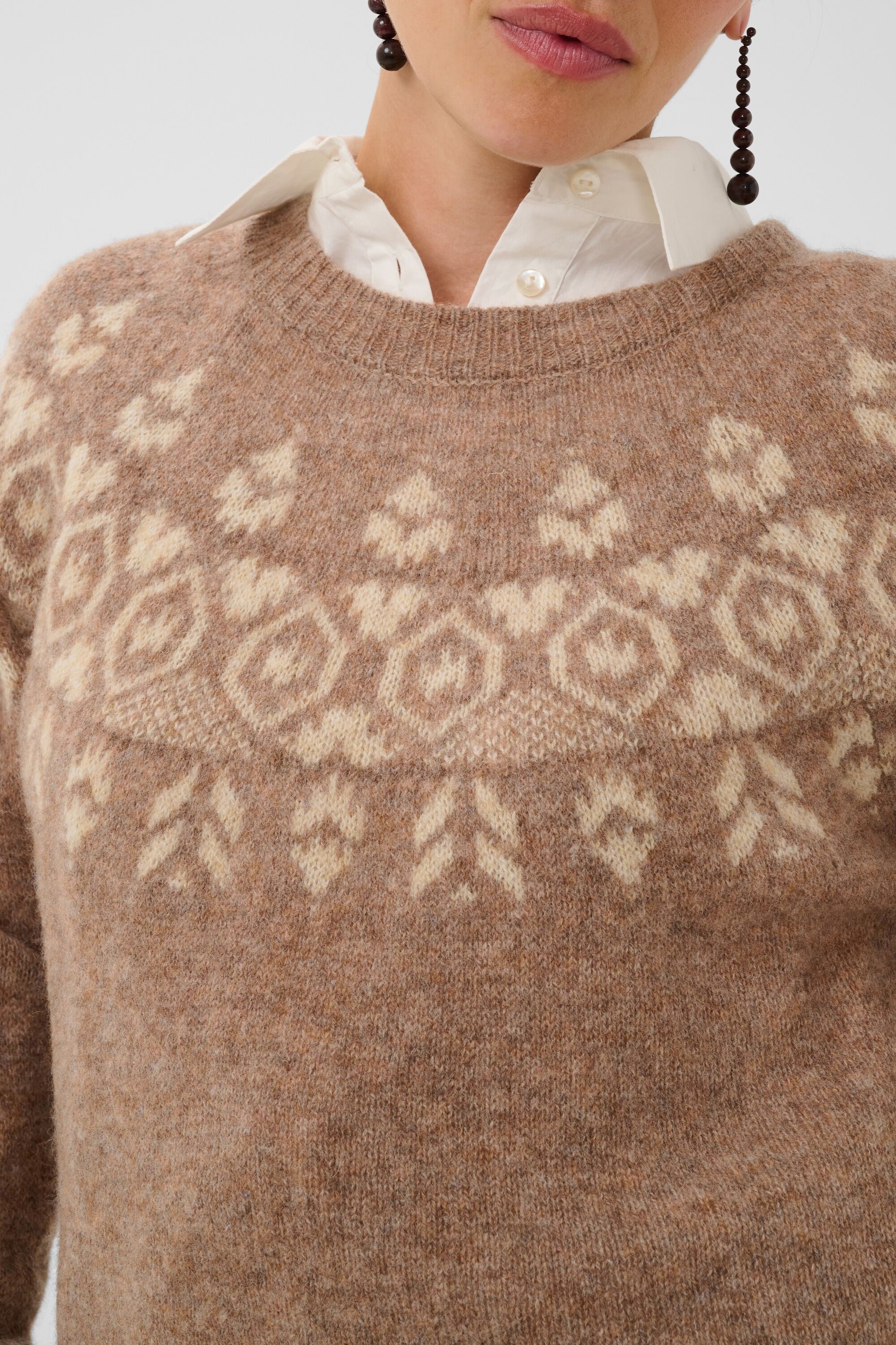 Strickpullover CULTURE "Damen Strickpullover CUjia", Damen, Gr. M, beige (dune melange), Obermaterial: 100% Wolle WO., Pullover Strickpullover