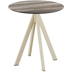 Feros Infinity Terrassentisch Sand gestell + Tropical Wood HPL Ø70 cm