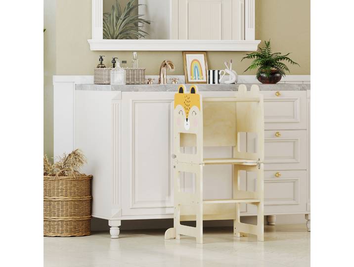 AIYAPLAY Tour Montessori Bois avec Tableau et Table 57x39x93 cm