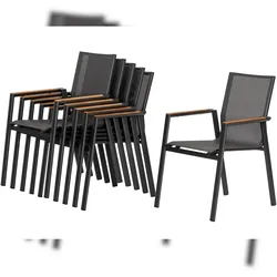 acamp® acamp Stapelsessel vegas 6-er Set anthrazit - teakfarben - grau;Gestell aus Aluminium, pulverbeschichtet, Bezug aus atmungsaktivem Acatex-Gewebe 26044