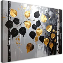WANDBILD, Birkenwald Natur schwarz-goldene Blätter