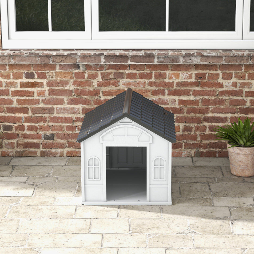 PawHut Weather-Resistant Dog House Puppy Shelter for Dogs Grey 63cm H x 65cm W x 75.70cm D