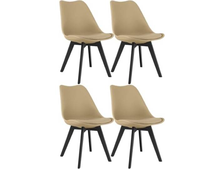 NMK HOME 4er Set Esszimmerstühle Kunstleder Komfortabel Dunkelbeige Kratzfest, ergonomisch, leicht zu reinigen, Polypropylen Beine, Esszimmer, Homeoffice