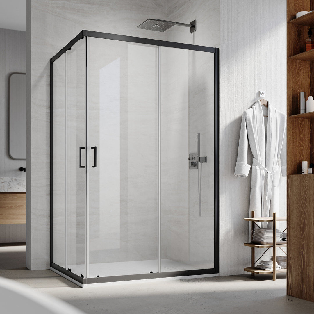 Metro 100cm Sliding Shower Enclosure, 5mm Tempered Glass, Freely Combinable for Custom L-Shaped Bathroom Layouts, Matte Black Matte Black 185cm H X 100cm W X 70cm D