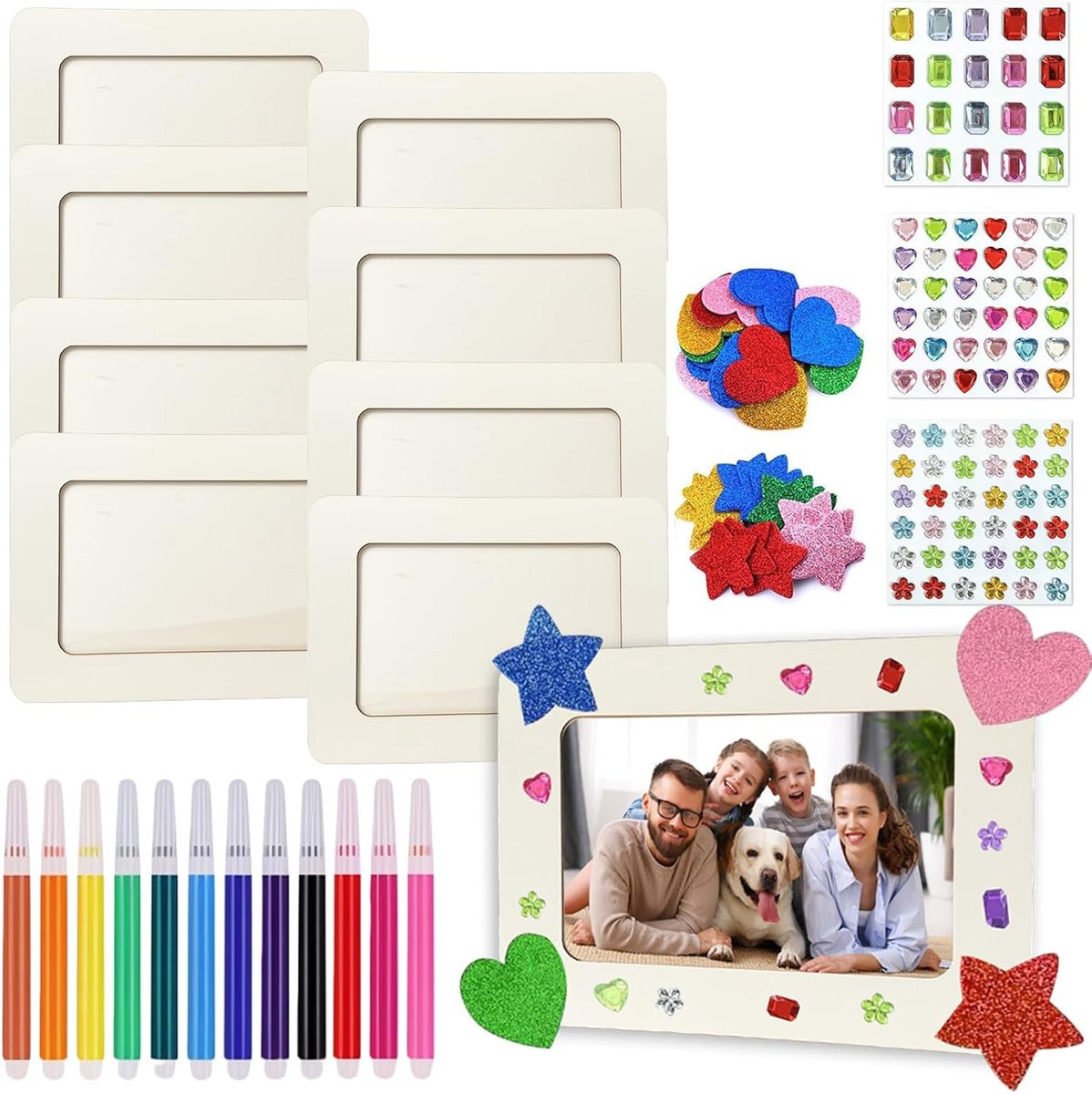 Houten Fotolijstjes Knutselset - 8 Delige DIY Set voor Kinderen - 15x20 cm - Naturel Hout