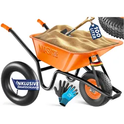 MASKO® Schubkarre Bauschubkarre Gartenschubkarre 100 Liter bis 250kg Luftreifen mit Stahlfelge verzinkt Stahlrahmen Garten Karre Schiebkarre Transportkarre inkl. Arbeitshandschuhe