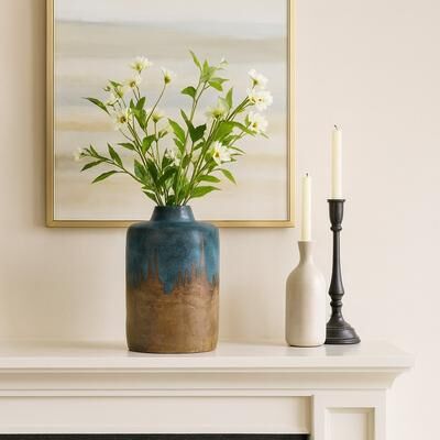Sagebrook Home Ceramic Round Two-Tone Decorative Flower Vase