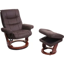 MCA Relaxsessel MCW-J42, Fernsehsessel TV-Sessel Hocker, Stoff ~ schwarz-braun Wildleder-Imitat, Gestell Walnuss-Optik