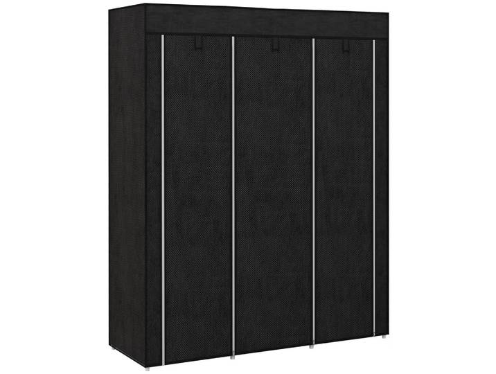 STOFFSCHRANK, Faltschrank, Kleiderschrank mit Kleiderstange, 8 Ebenen Schwarz