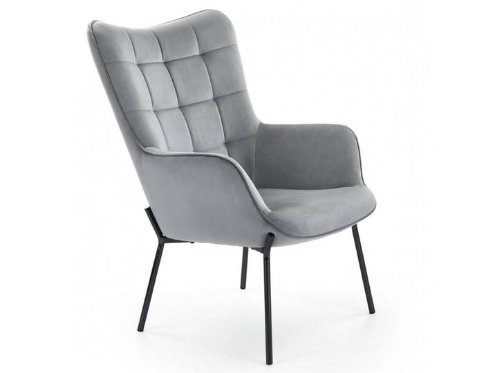 Fauteuil en velours de polyester gris avec dossier matelassé