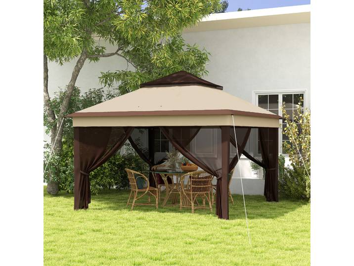 Outsunny Tonnelle 3x3m Réglable Acier Tissu Oxford Café Beige