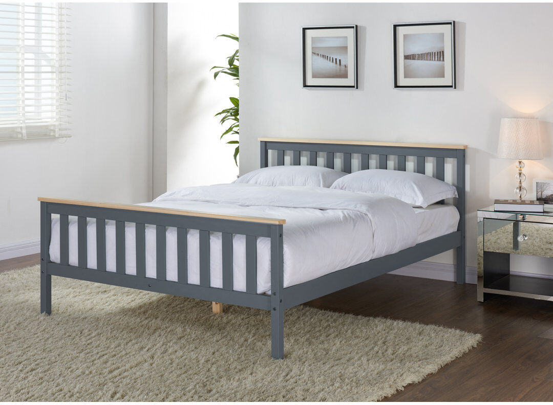Rosalind Wheeler Aaliyahmarie Solid Wood Bed Grey/Oak Double (4'6)