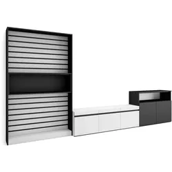 SKRAUT HOME Wohnzimmer-TV-Schrank, Wohnwand-System, 360x35x186cm, Für TV-Geräte bis 65“, Möbel-Set, Moderner Stil, Schwarz und Weiß _ 110_1
