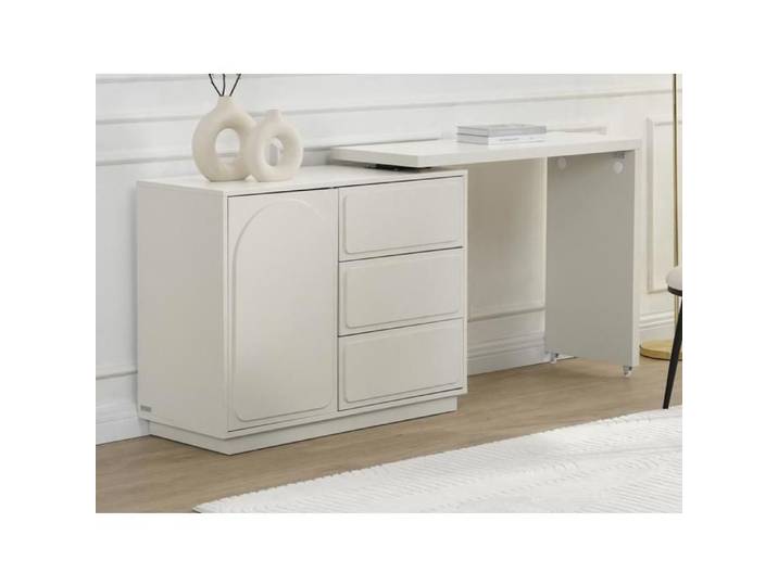 Coiffeuse avec angle pivotant - 3 tiroirs et 1 porte - MDF - Beige - VELANTO