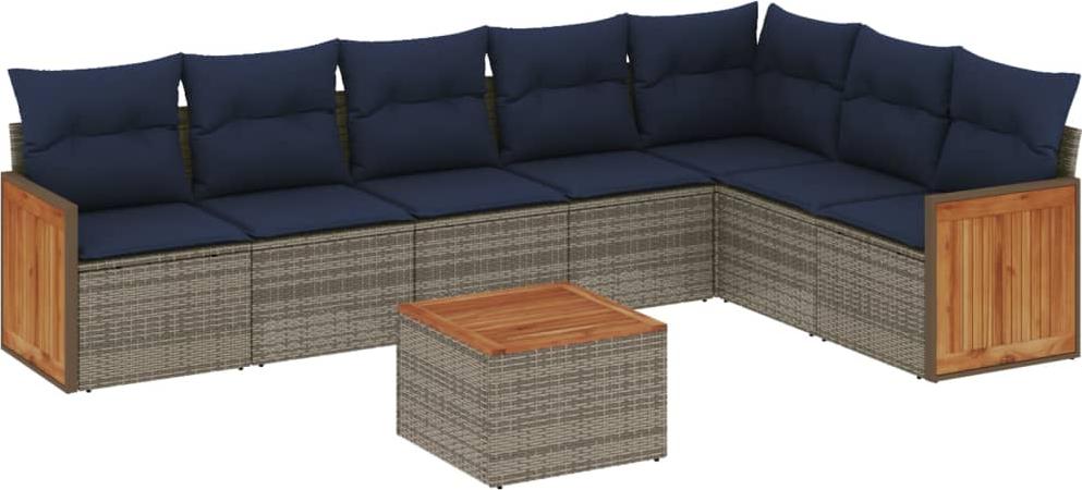 8-teiliges Gartensofa-Set mit Kissen, grau, Polyrattan