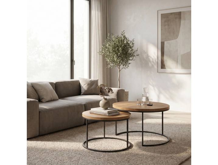 Runde Mondo Couchtische aus Massivholz 70 cm / 55 cm