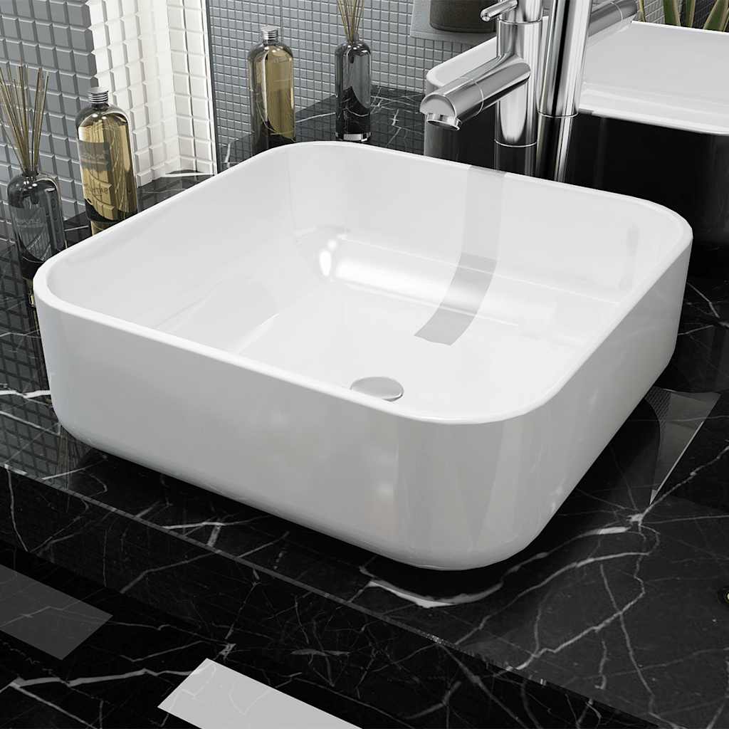 vidaXL Lavabo cuadrado de cerámica blanco 39x39x13,5 cm Blanco