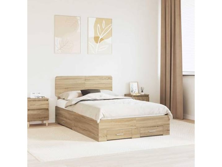 Mit Stauraum Minimalistisch Bettgestell Holzwerkstoff 135 x 190 cm Braun Bettgestell mit Kopfteil und Schubladen Sonoma-Eiche 135x190 cm Holzwerkstoff Stauraum Bettrahmen