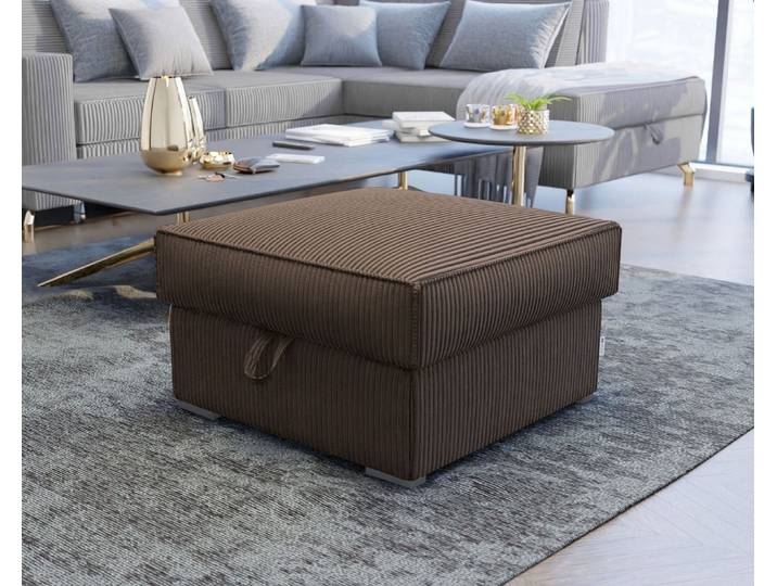 FERA Corduroy Pouf, gepolstert mit braunem Stoff, bequeme Sitzfläche, aufklappbares Staufach