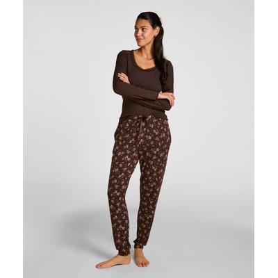 Pyjama HUNKEMÖLLER "Jersey Pyjama Pants", Damen, Gr. XS, braun, 95% Viskose, 5% Elasthan, Homewear-Sets Pyjama