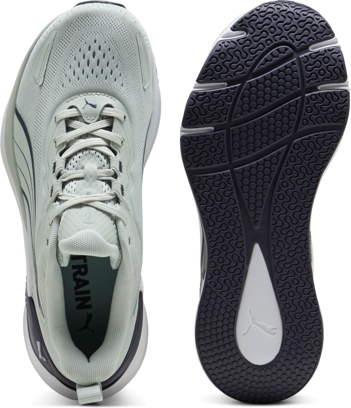 Fitnessschuh PUMA "ACTION PRO TR WNS", Damen, Gr. 40,5, Textil, grün (crme de mint, inky depths, puma silber, puma weiß), Schuhe Fitnessschuh, für Gym-Training und Classes crme de mint, inky depths, puma silber, puma weiß 40,5, Textil