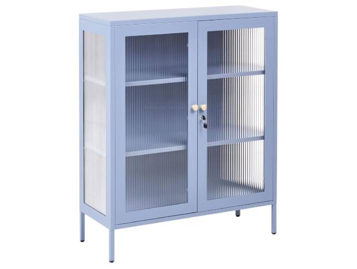 Beliani Vitrine Stahl blau mit verstellbaren Einlegeböden Glastüren 110 cm hoch Mid-Century modern Harlyn