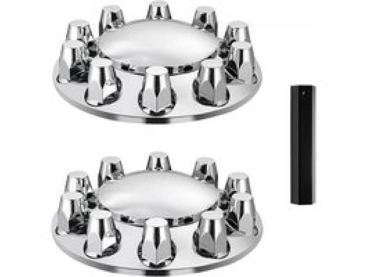 VEVOR Kit Cache Moyeu Avant 2PCs, Capuchon de Moyeu Dôme pour Semi-remorque, Cache Écrous de Roue en ABS Galvanisés Résistants à la Rouille, Ajustement Universel, Outil d'Installation Inclus, Argenté
