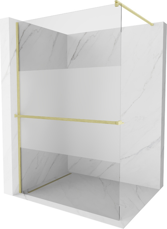 Mexen Kioto+ Duschwand mit Walk-in-Regal 140 x 200 cm, transparent/edelstahl, gebürstetes Gold - 800-140-121-55-35