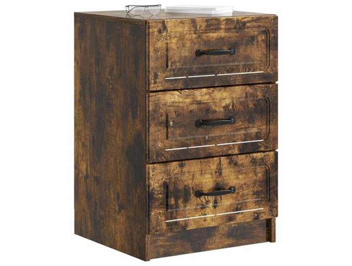 KTHLBRH Nachttisch Eiche Rauchgrau 43 x 41 x 63,5 cm 3 Schubladen Technisches Holz, modernes Vintage-Design, einfache Reinigung, einfache Montage