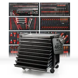 Werkzeugwagen PRO Line "BIG BLACK" mit 9 Schubladen inklusive Werkzeug