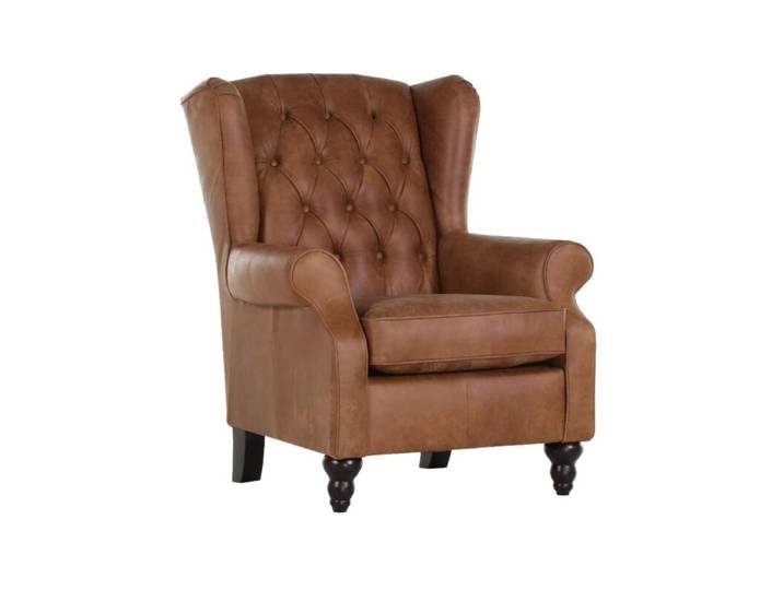 Trendstore Garvin Ohrensessel - Anilinleder Amazonas Braun Vintage, Zeitlos