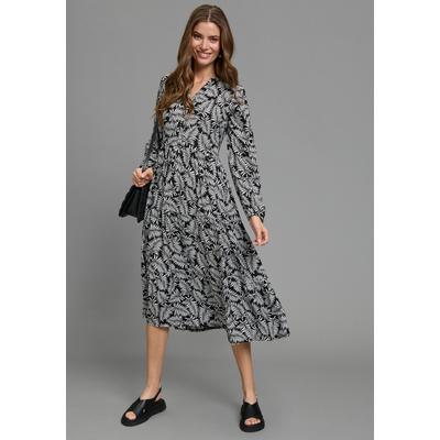 Maxikleid LAURA SCOTT, Damen, Gr. 44, N-Gr, Web, schwarz-weiß (schwarz), Web, Obermaterial: 100% Viskose, bedruckt, Kleider Maxikleid, für Business, Casual, Frühling und Party, aus Viskose