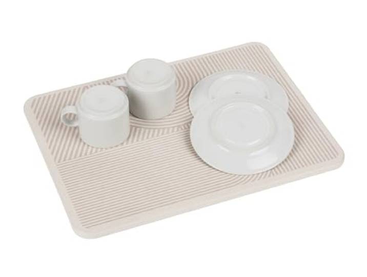 WENKO Abtropfplatte Mod. Damon schnelltrocknende Diatomit Abtropfmatte Küche Silikonfüße wasserabsorbierend Schleifpapier 40 x 30 x 0,9 cm beige