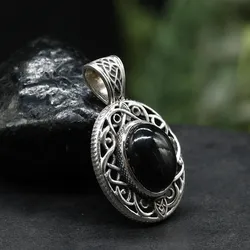 Drachensilber Schwarzer Onyx Anhänger Keltenknoten Edelstein 925 Silber - Silber;Geometrisch;Schwarz