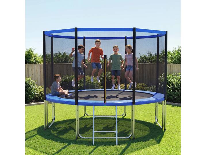 SPORTNOW Trampoline Ø366cm Extérieur Filet Sécurité Échelle Bleu