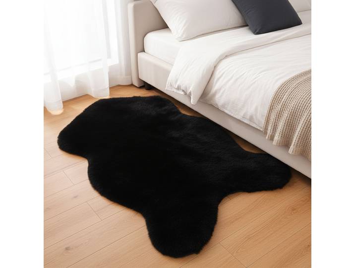 Kuschelfell aus Kunstfell und Wildlederimitat, schwarz, 90 x 60 cm